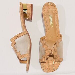 J.Reneé Amorra Slide Sandals-Square Toe,Cork & Mesh, 1.5-2" Block Heel Natural 9